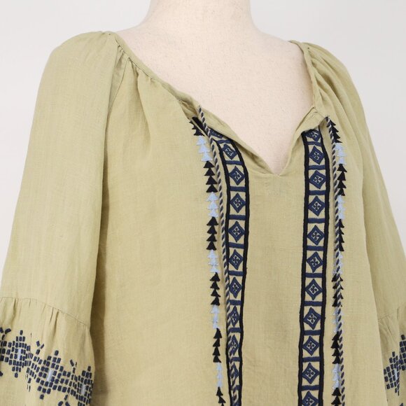 LBENARAS BY CITRUS 100% Linen Embroidered Billowy Blouse Sage Green Size L - Picture 3 of 9